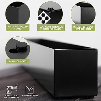 Amazon | モダンな長方形プランターボックス - 32インチ 金属製