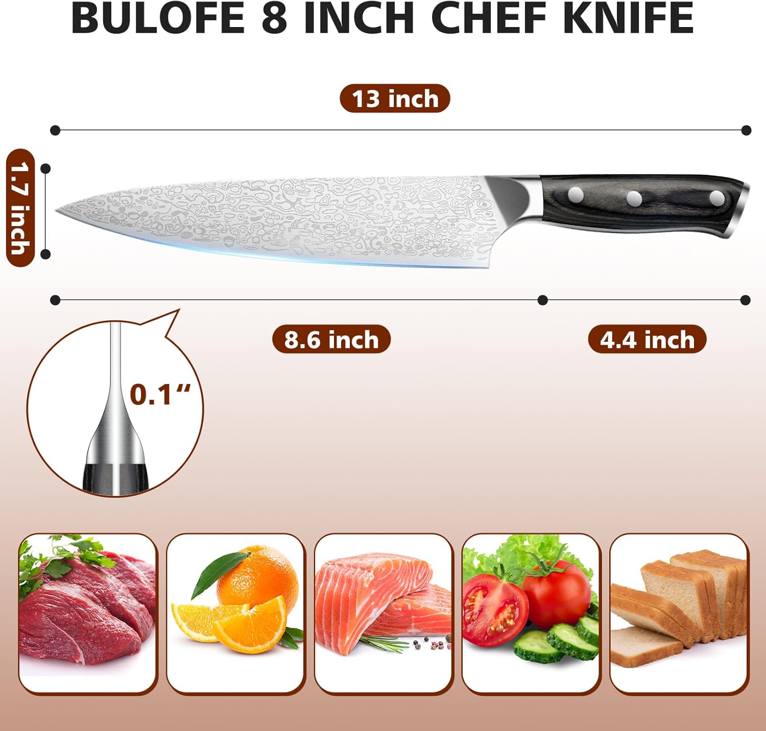 8 Inch Chef Knife, Kitchen Knife with Sharpener and Finger Guard, Professional Steel Sharp Chef's Knife Set with Ergonomic Handle, Gifts for Christmas, Black - Image 3