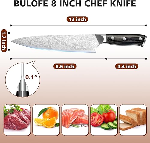 Miniatura 3 de Cuchillo de chef de 8 pulgadas, cuchillo de cocina con afilador y protector de dedos, juego de cuchillos de chef afilados de acero profesional con