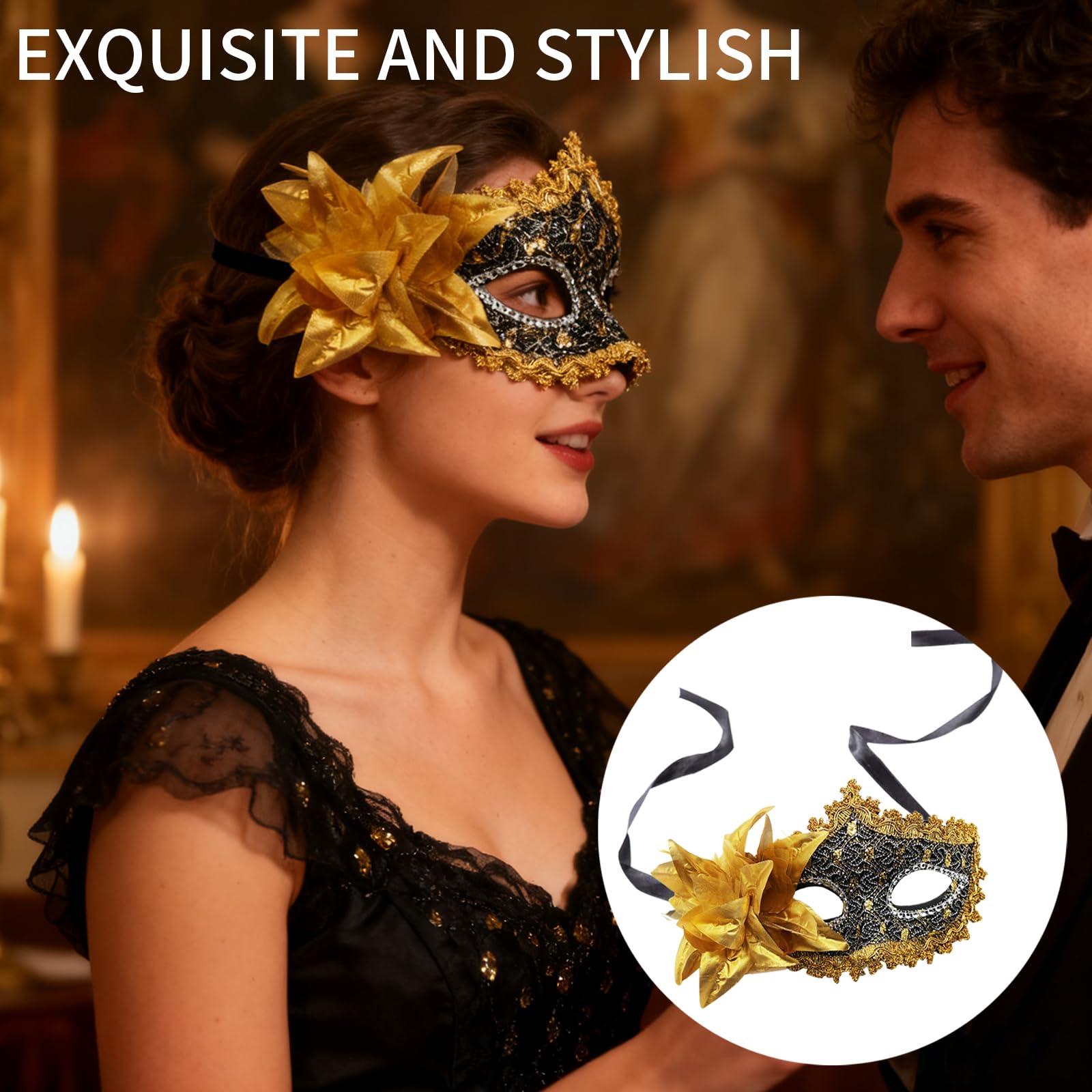 8 pezzi Coppia Maschere di pizzo Uomo Donne Sexy Maschera Occhi per Festa da ballo Maschera Veneziana Costume