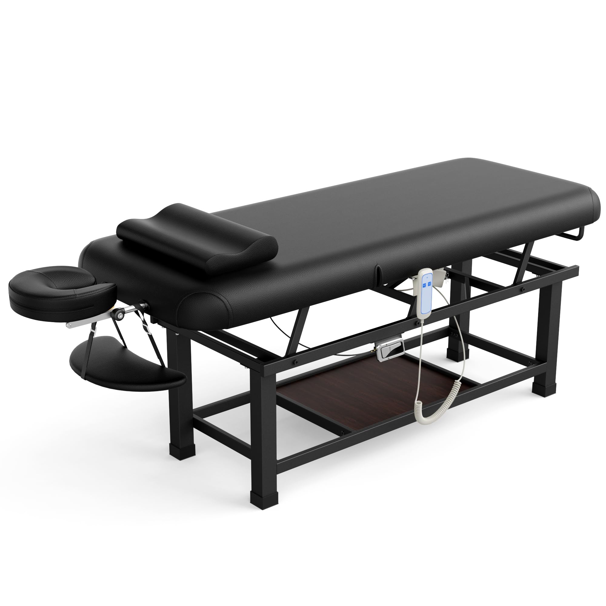 pouseayar Heavy Duty Electric Stationary Massage Table with Backrest Adjustable and Storage Space for Treatment/Medical Spa/Facial/Beauty/Massage Bed and More - 30 Wide x 75 Long - Black