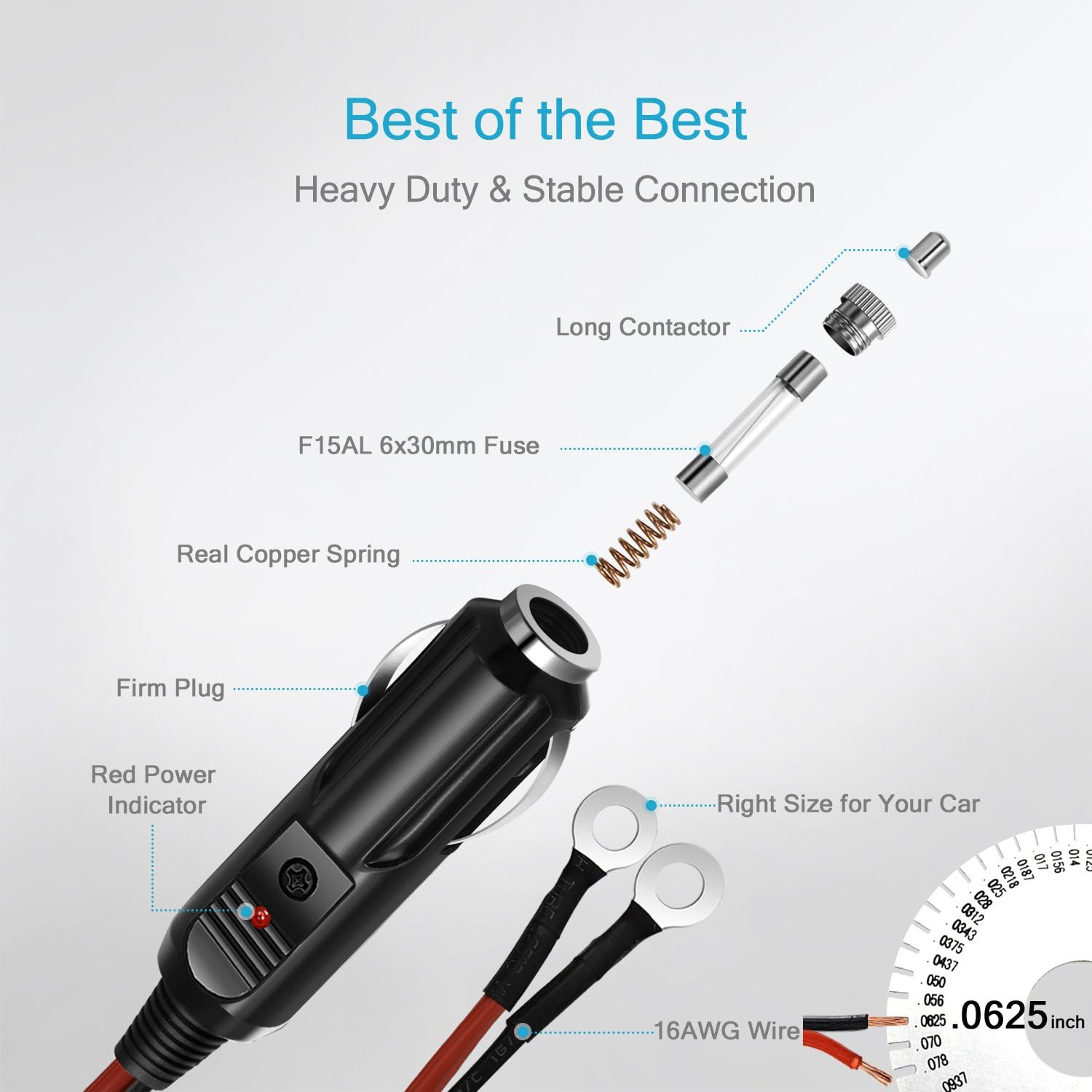 Chanzon UL Wire 6Ft/3Ft Male Plug Cigarette Lighter Outlet + Eyelet Terminal Spring Power Supply Cord 16AWG Heavy Duty Cable Fused DC Power 12/24 Volt Socket for Car Inverter Tire Inflator Air Pump