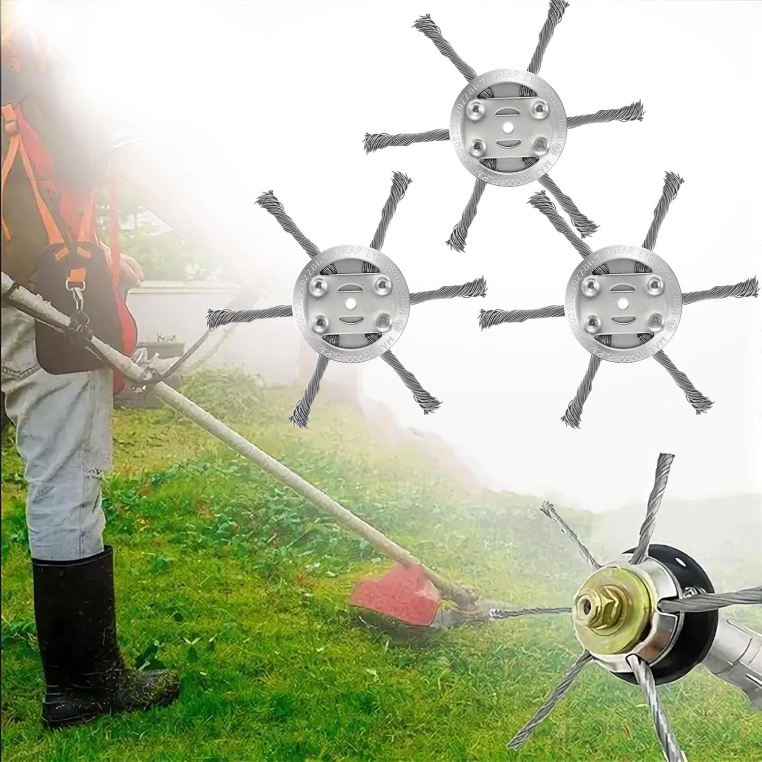 6 Inch Steel Wire Grass Trimmer Head-String Wire Weed Trimmer Replacement Head,Metal Weed Eater Blade,Universal Steel Wire Brush Cutter Trimmer Head For Weed Eater Lawn Mower Tray (3PC-6 Blade) 6 Blades