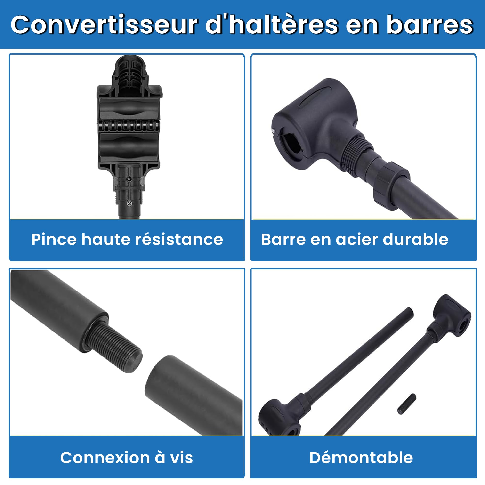 Barre Convertisseur D'haltères Polyvalente, Barre D'haltérophilie Réglable Universelle, Adaptateur Pour Haltères Pratique, Capacité 80 Kg, Convient Pour Maison et Salle de Sport