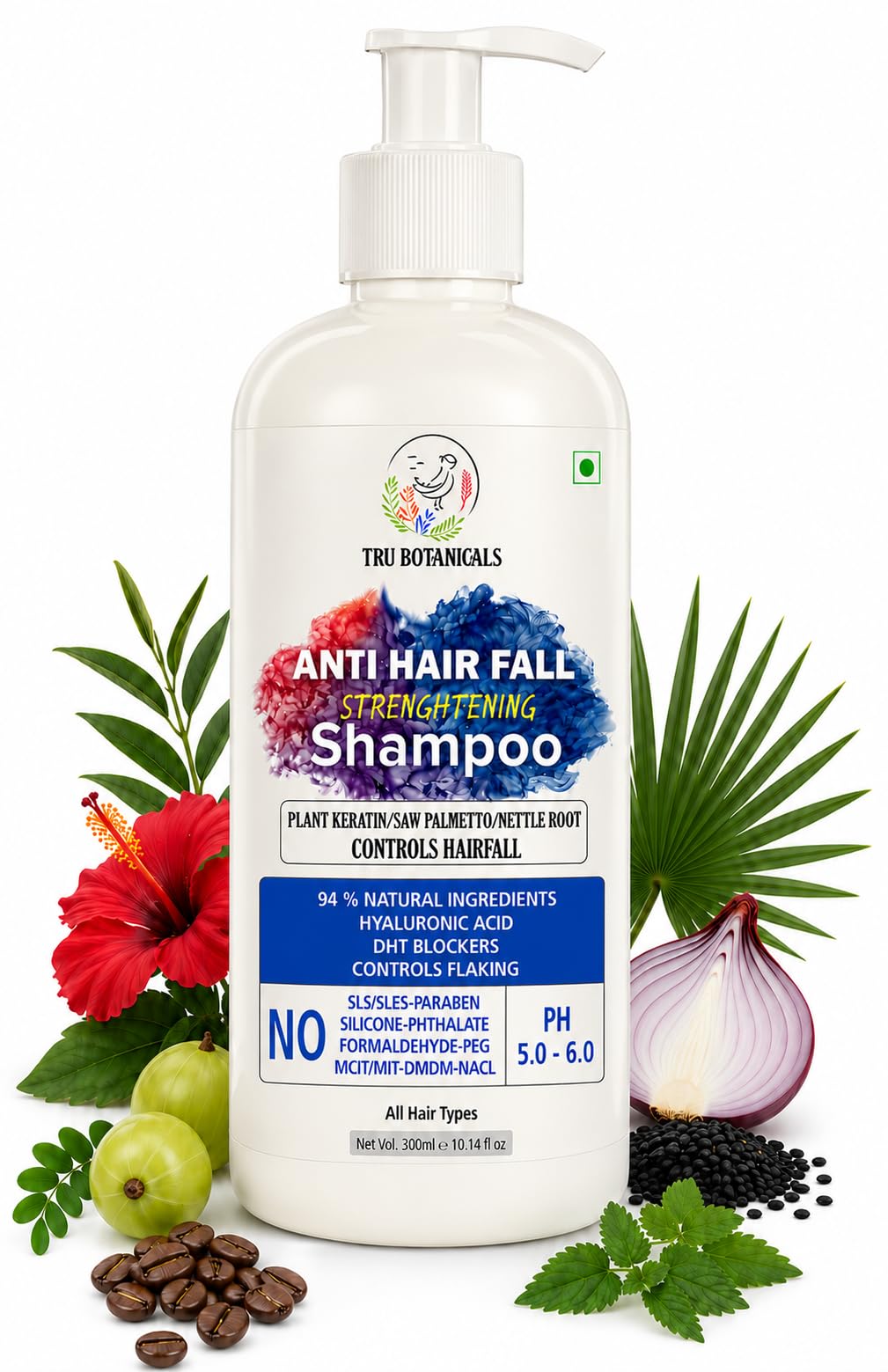 Tru Botanicals Anti-Dandruff Shampoo - 300ml | DHT blockers |Controls Hair Fall & Flaking |Hydrating Hyaluronic acid |Plant Keratin| ColourSafe| Sls/Sles Paraben Free| pH 5.0 – 6.0| For Men & Women-image-20