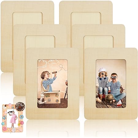 Yalikop DIY Wood Picture Frames Unfinished Solid Wood Photo Picture Frames for 3 x 5 In Photos Wooden Photo Frames for Mother's Day Wood Crafts for Kid Adult Students DIY Painting Projects (6 Pieces)