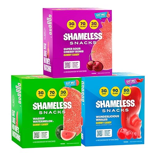 Shameless Snacks - Gomitas keto bajas en carbohidratos sin gluten - Sandía, bomba de cereza, ballenas Wunderlicious