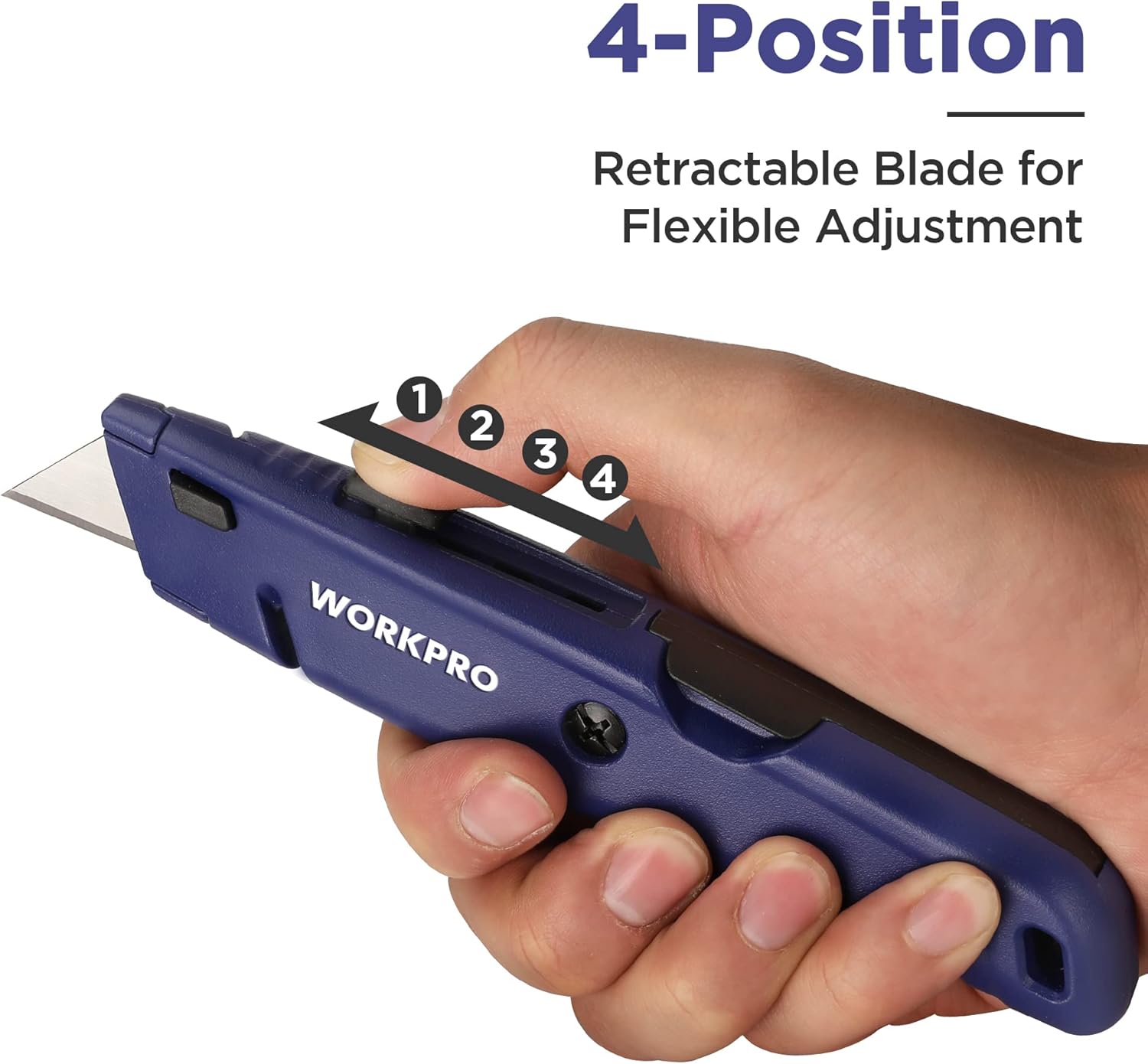 WORKPRO Retractable Box Cutters, Premium Utility Knives with Blade Storage Design, Quick Change Blade Razor Knife with Twine Cutter, Heavy Duty All Metal Body, 16 Extra SK5 Blades, 2 Pack, (Red, Blue) - - 