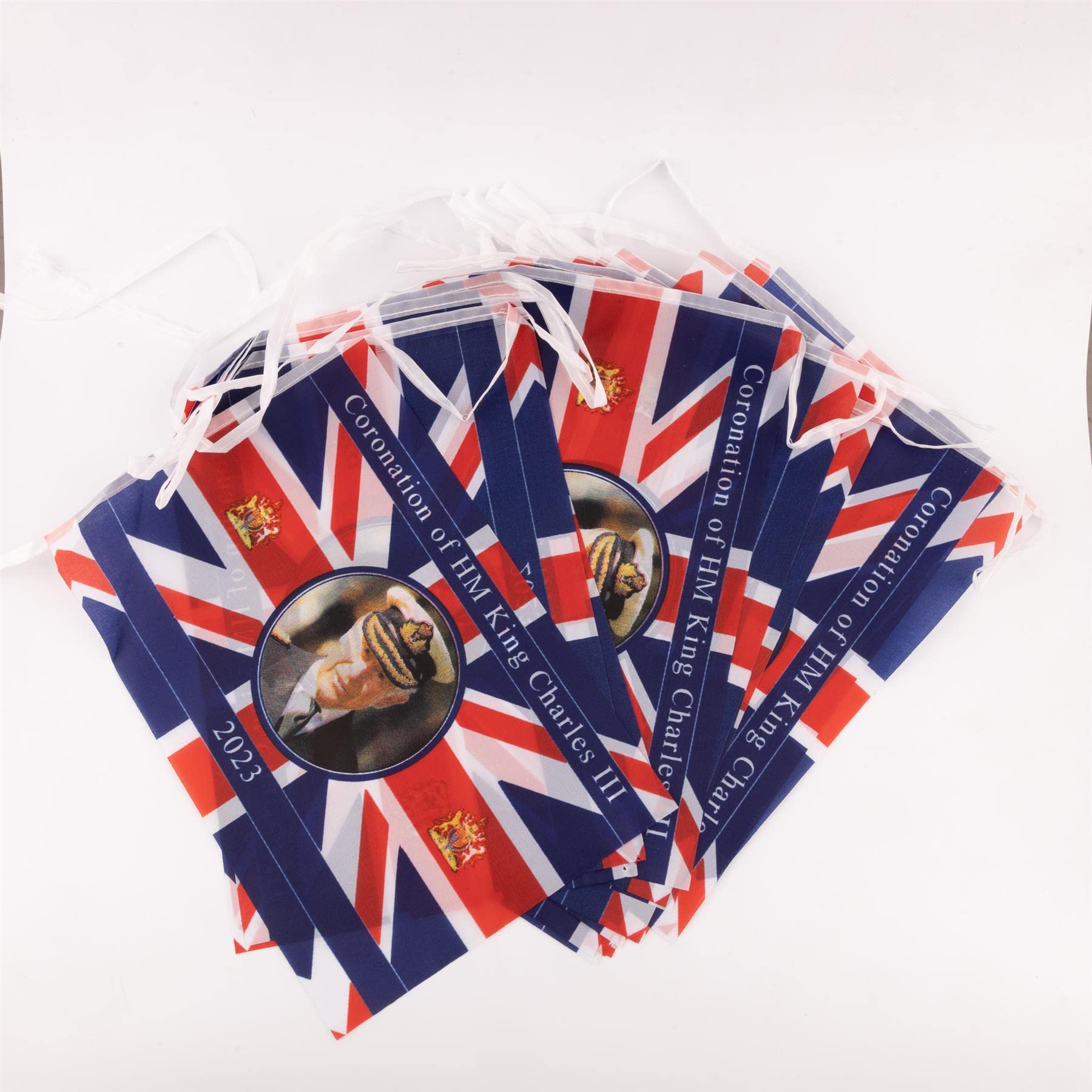 Large Polyester 20m/66ft Bunting King Charles III Portrait 48 Union Jack Flags King's Coronation Celebration Banner Royal Family UK British Street Party Decoration - Image 4