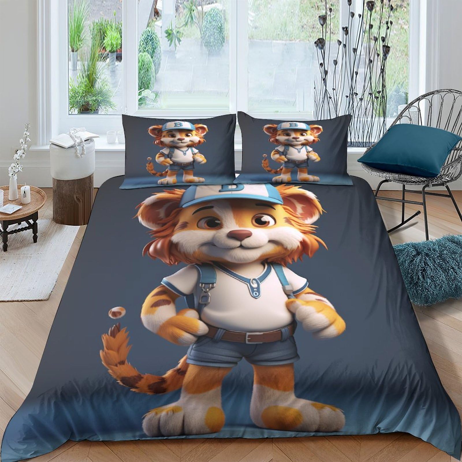 Housse de couette Lion Cub 3D King 220x240cm avec ses 2 taies d'oreiller pour lit garçon