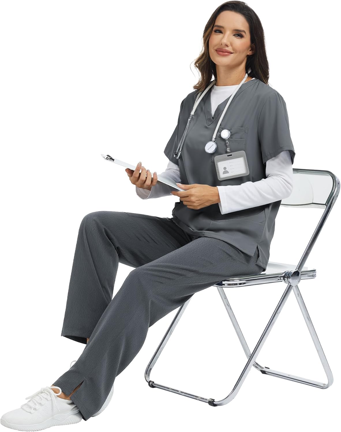 Tapata Scrub Pants for Petite Women 26"/28" Inseam Straight Leg Cargo Drawstring Bottoms with 5 Pockets - Image 7