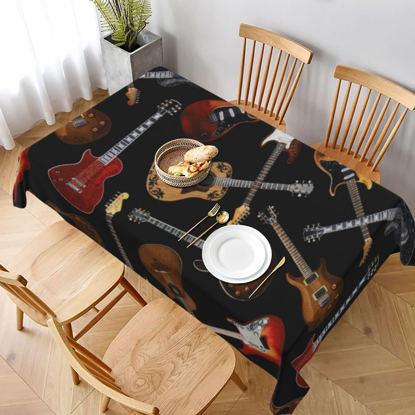 BNVSADC Guitars Printed Rectangle Tablecloth 228x152 CM, Water Resistant Polyester Table Cloth Decorative Fabric Table Covers for Kitchen Dining Table Parties Camping
