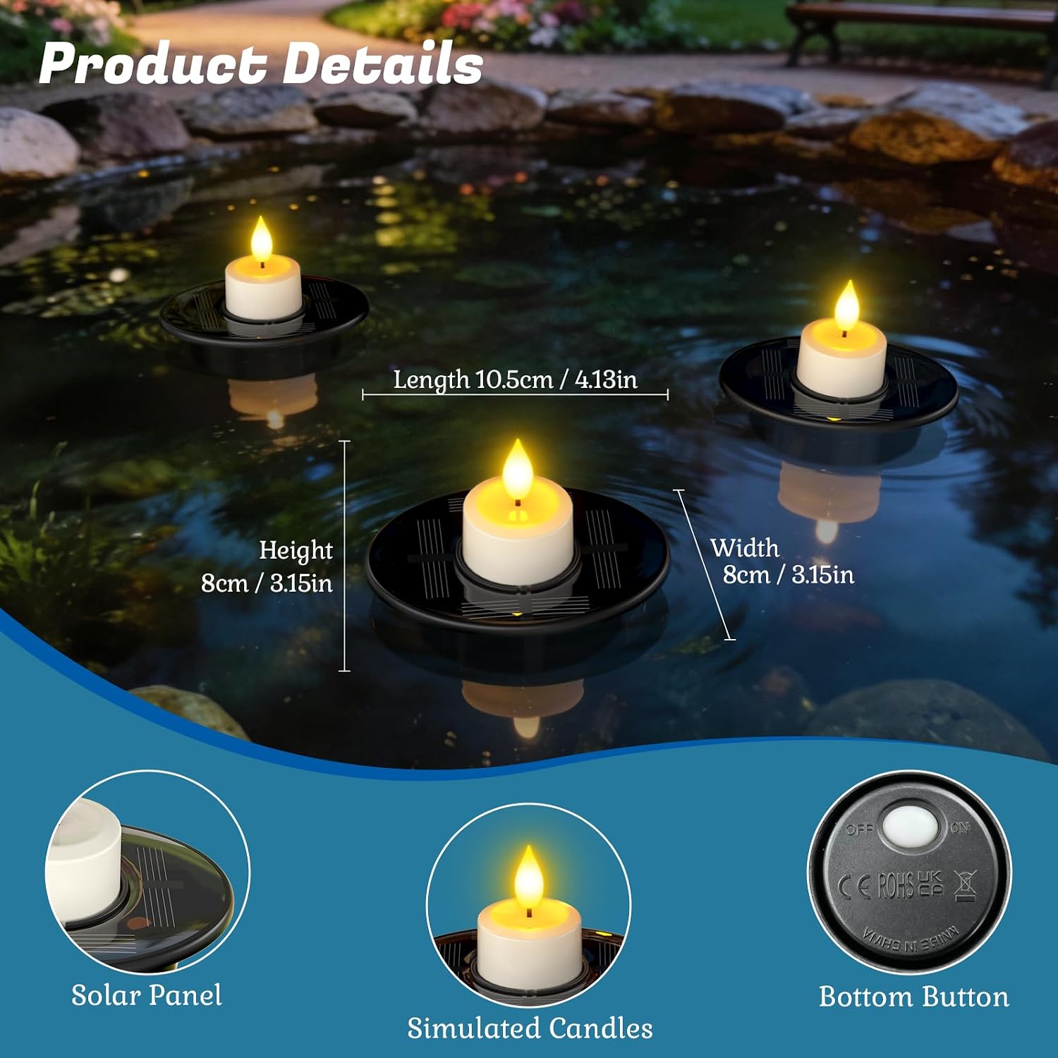 PChero Solar Floating Pool Lights, IP68 Waterproof Outdoor Tea Lights, 4Pcs | with Dusk to Dawn Sensor, Realistic Flickering, Solar Powered Floating Candles, for Pool Pond Spa Backyard Wedding Decor