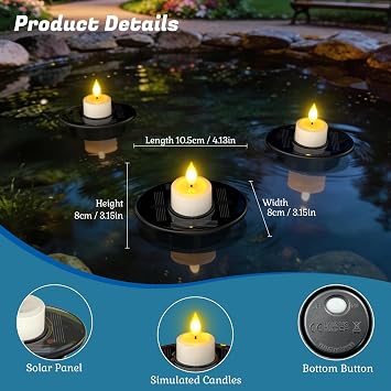 PChero Solar Floating Pool Lights, 4 Pack Solar Floating Candles