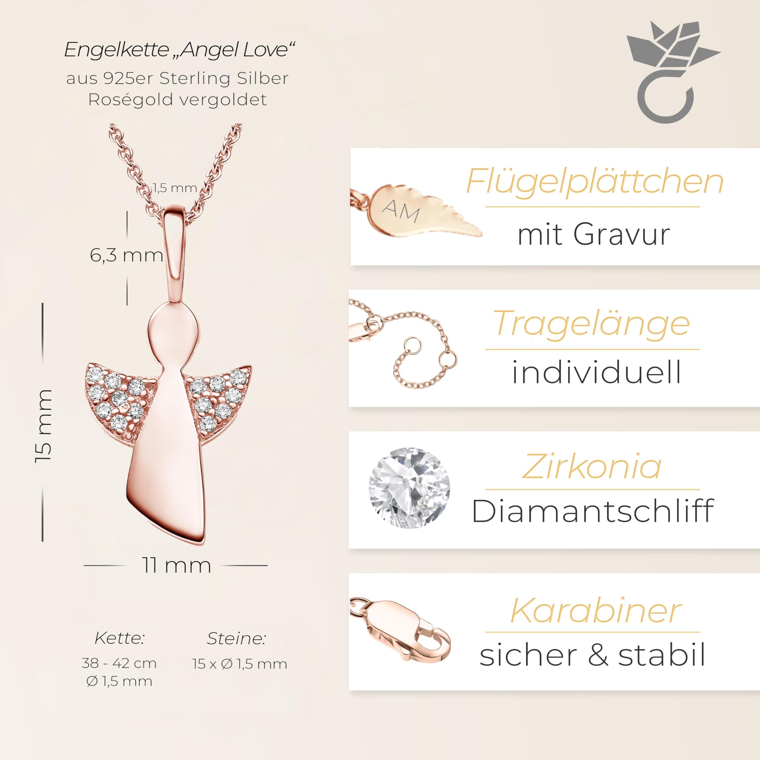 Geschenke zur Einschulung Mädchen, Schutzengel Kette Silber 925 Rosegold | Engel-Anhänger vergoldet Halskette, Geschenk Schulanfang Schultüte Inhalt Füllung Schulkind, Kinderschmuck