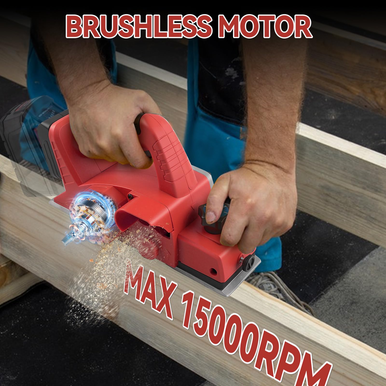 Pianatrice elettrica senza fili per legno compatibile con la batteria Milwaukee 18V, 15000RPM Pianatrice elettrica senza spazzole per la lavorazione del legno (Red)