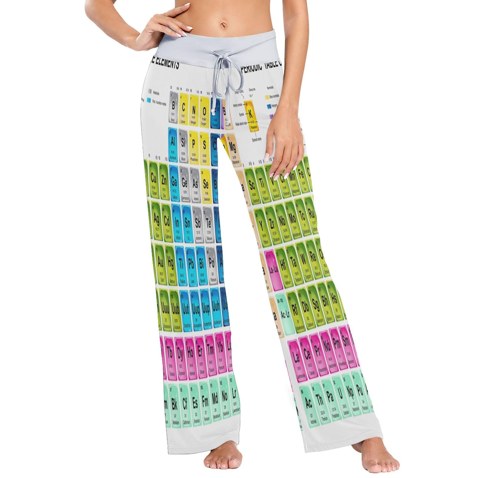Linomo Women's Multicolor Wide Leg Pajama Lounge Pants Periodic Table Of Elements Pyjamas Bottoms Trousers Loungewear Nightwear Yoga Casual Pants