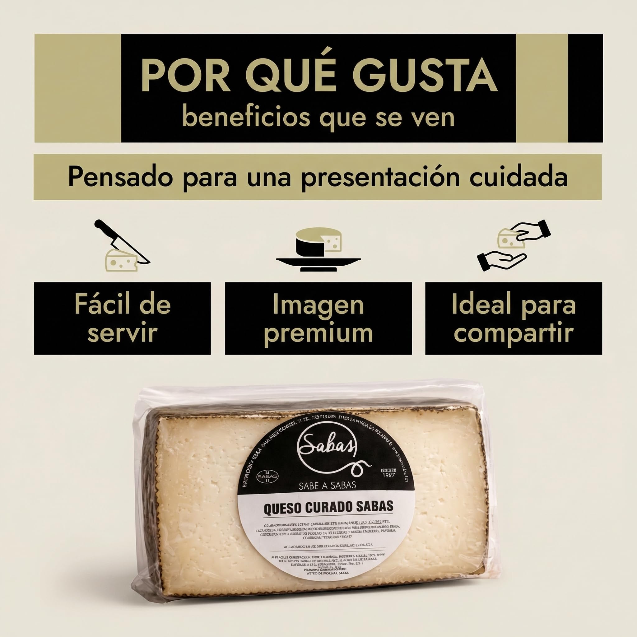 SABE A SABAS Queso Curado Mezcla Manchego Picantito 1,5 Kg Leche Cruda Vaca Cabra Oveja Media Pieza Gourmet