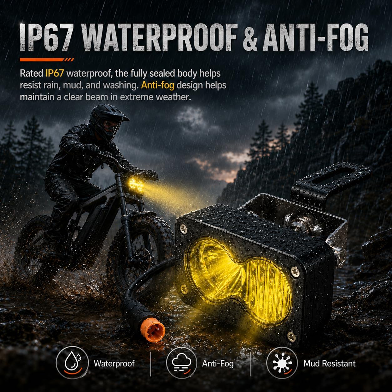 Upgrade LED Baja Headlight for Ridstar Q20/Q20 Lite/Q20 Pro,20W 6000-6500K Waterproof 3-Pin Plug and Play w/Mount Bracket,Yellow High Beam Light