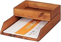 Vista 1 de Demigo Desk Organizer Letter Tray Set of 2, Acacia Wood Tabletop Desktop for Storage Paper Letter Folders Notebooks Copy Print, Workspace Holder