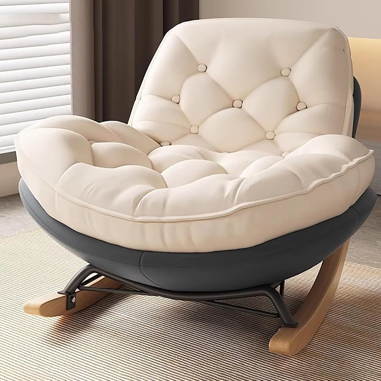 Glider Rocking Chair, Upholstered Rocking Chair Indoor, with Thick Cushion Nursery Rocking Chairs, for Living Room, Bedroom (Color : Brown, Size : A)