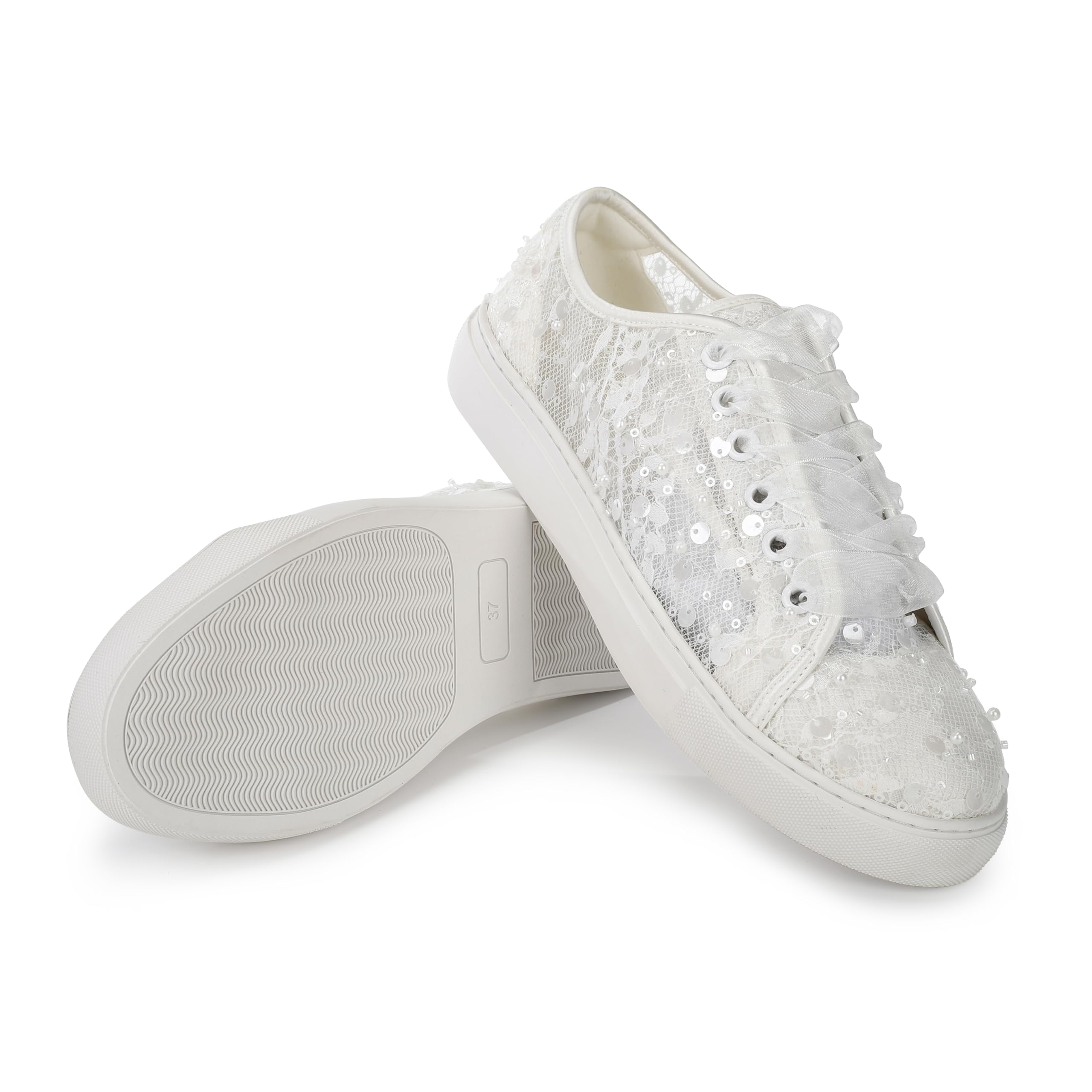 883-8 Scarpe Sposa Sneakers Donna Pizzo Paillettes Scarpe Matrimonio Comode Traspiranti Scarpe Basse Casual