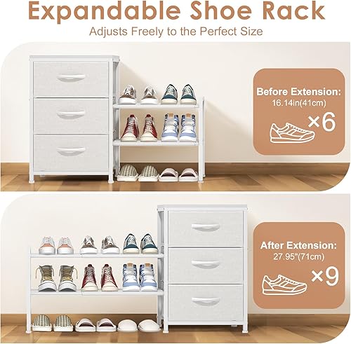 Miniatura 9 de Organizadores y almacenamiento de armario expandibles, cómoda de almacenamiento de tela blanca, cómoda de 3 cajones, estantes de ropa para niños,
