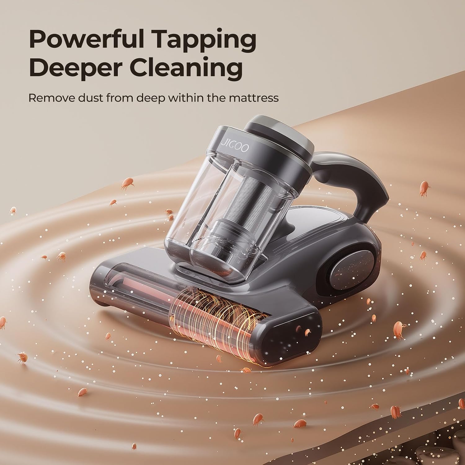 JIGOO Bed Vacuum Cleaner with Dust Sensor, Mattress Vacuum Cleaner with UV & Ultrasonic and High Heating, 13Kpa Suction 500W Powerful Double-Cup Handheld Vacuums (J300, Gray)