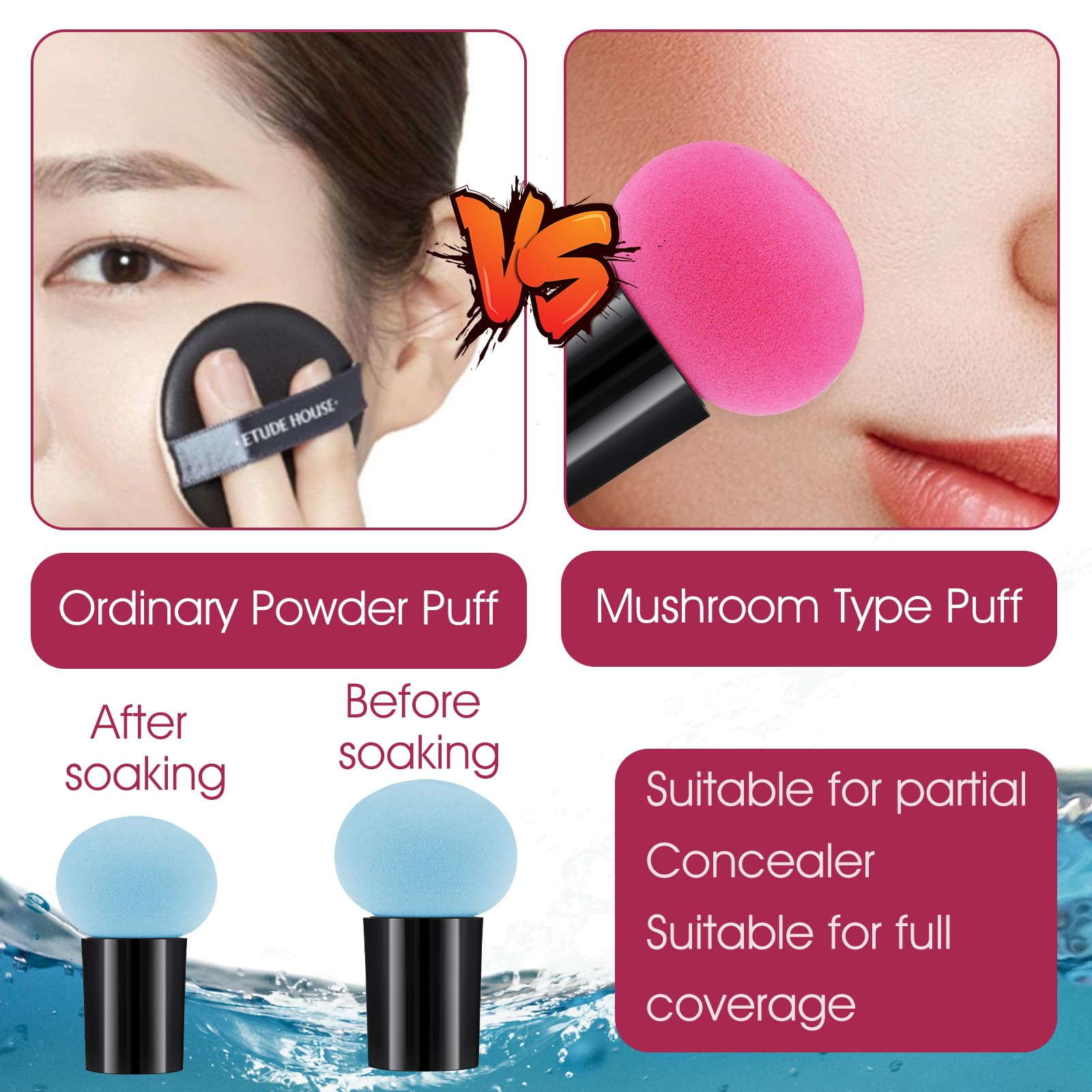 Dimeho Make-up Schwamm, 6 Stück Puderquasten-Pilze Beauty Blender Foundation, Blender Puff mit Griffen Make-up-Beauty-Tool für Foundation Concealer und Puder Nass und Trocken Doppelt Verwendbar