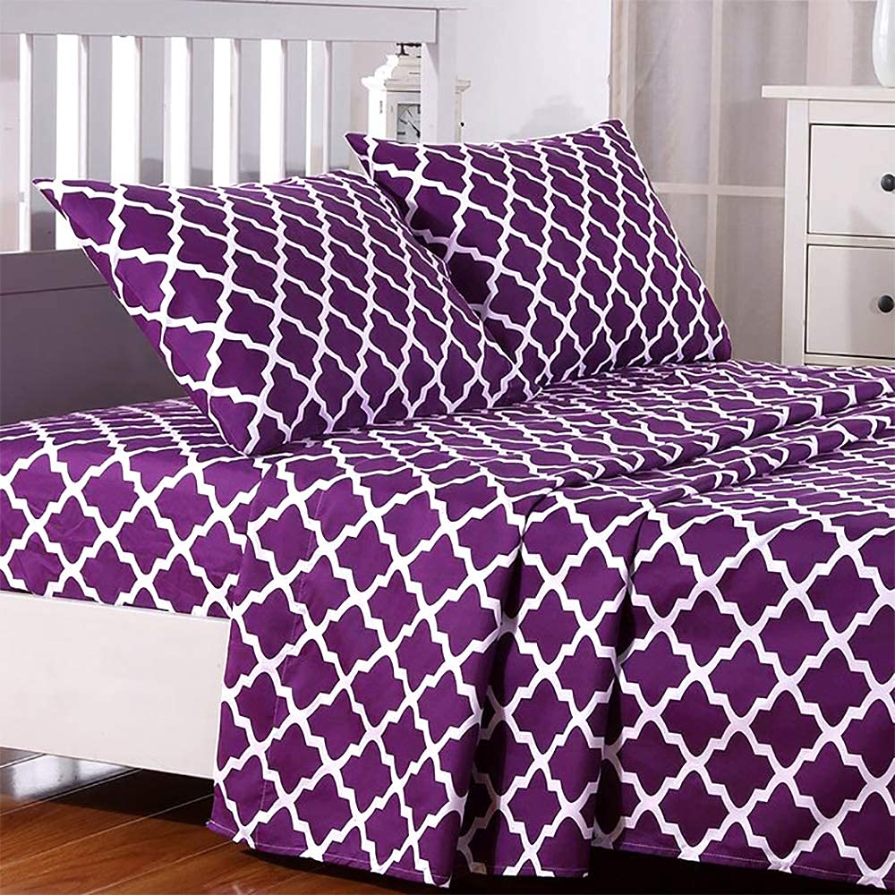 Lux Decor Collection Twin Sheet Set, 3-Pc, Breathable Hotel Style Sheets, Microfiber Sheets Deep Pockets, Easy-Fit, Soft & Wrinkle Free Oeko-Tex Floral Bed Sheets (Twin, Purple)