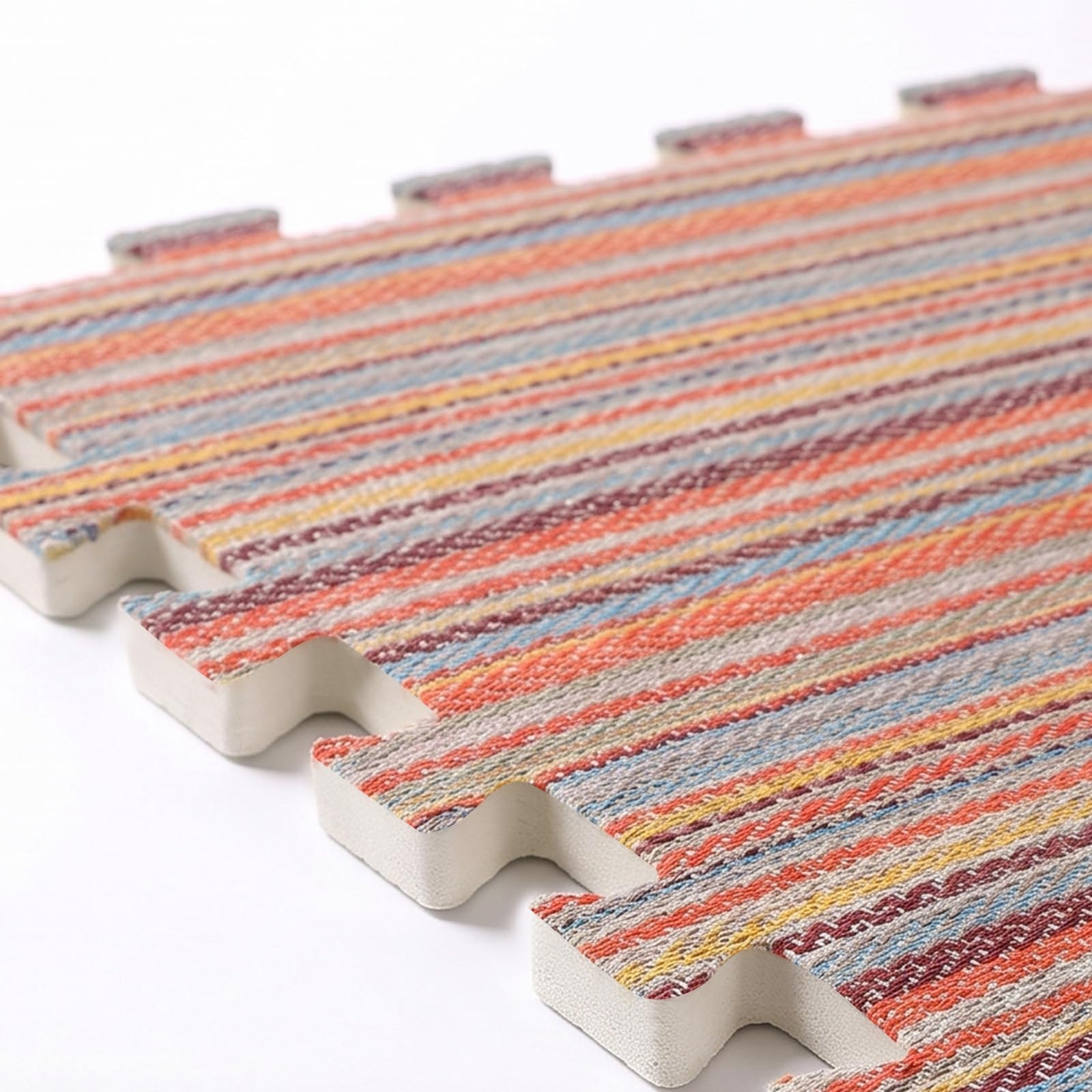 12 Pièces Tapis Puzzle, Dalle Mousse, Carreaux de Sol Emboîtables en Lin, Tapis Mousse Chambre Enfant, pour Salon et Chambre à Coucher, 30 x 30 cm - Rouge-Bleu
