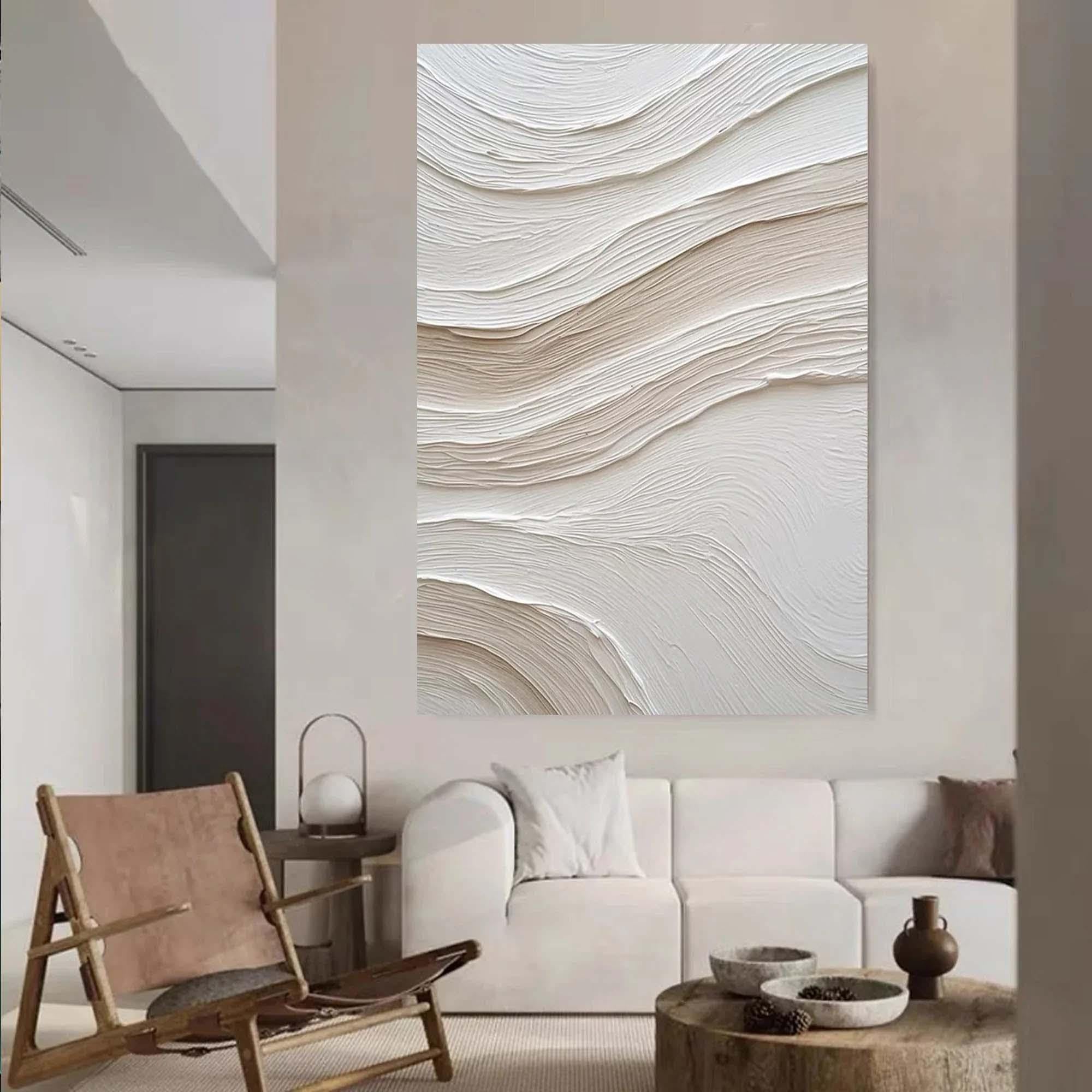 Abstraite Beige Blanc Peinture À L'huile Sur Toile Mur Art Moderne Minimalisme Affiche Tableau Image sur Toile Pour Salon Chambre Décoration Murale 60x80 cm Avec Cadre