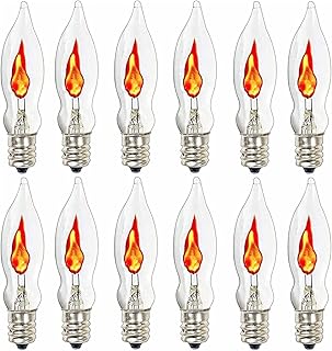 Abeja 12 Pack Flicker Flame Light Bulb Realistic Flame Shaped Bulb Flickering Orange for Christmas Indoor Outdoor Decor 1w, 120 Volt E12 Flame Candelabra Light Bulbs Suit for C18 String Lights