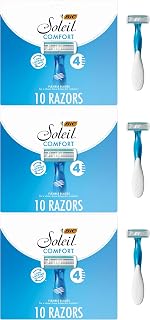 BIC Soleil 4 Women's Disposable 4 Blade Razors, Flexible Blades and Rubber Grip Handle, (Pack of 3)