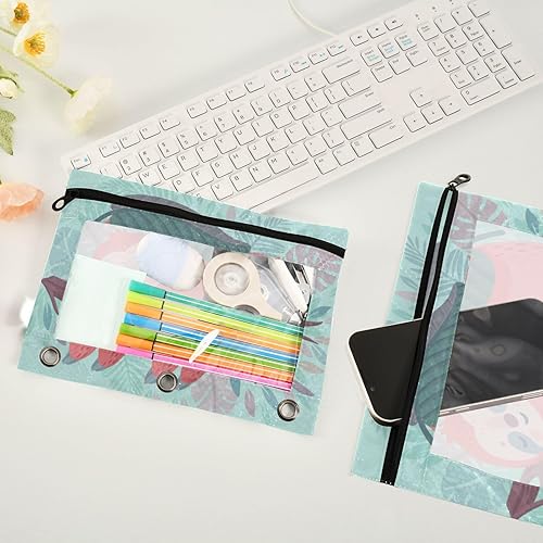 Miniatura 4 de Kigai Estuche para lápices para carpeta de 3 anillas, paquete de 2 carpetas con ventana transparente y estuche con cremallera para almacenar