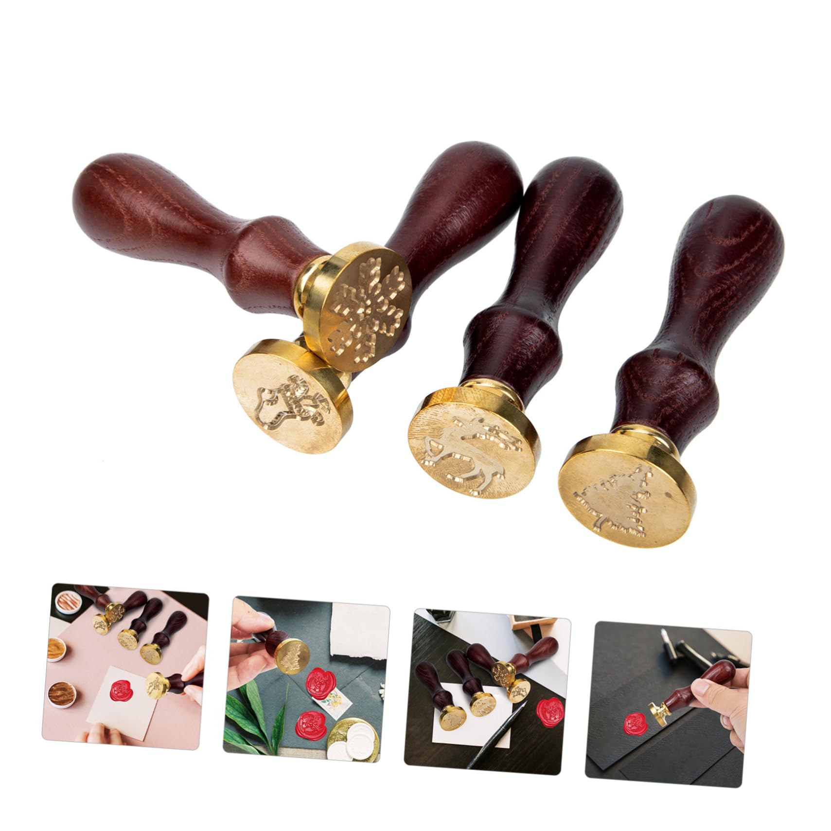 3 Sätze Weihnachtssiegel aus Holz Aufkleber mit Wachssiegel Creme Wachssiegelstempel Zuckerwachs Rot geldumschläge umschlag Geschenkverpackungsstempel Scrapbook-Fotostempel Kupfer
