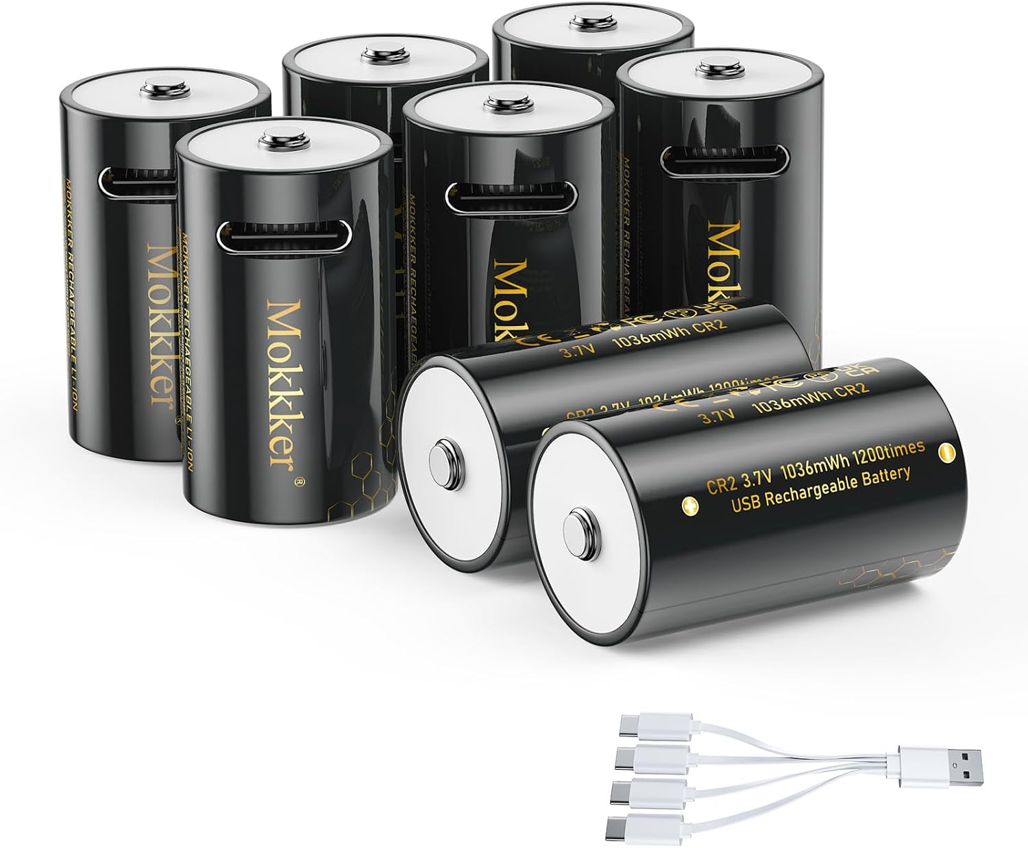 CR2 Rechargeable Lithium-Ion Battery 8-Pack 1036 mWh 3V-3.7V Suitable for Golf rangefinders, Binoculars, Electric Toys, Smoke detectors, flashlights, Digital Cameras, and Other Devices
