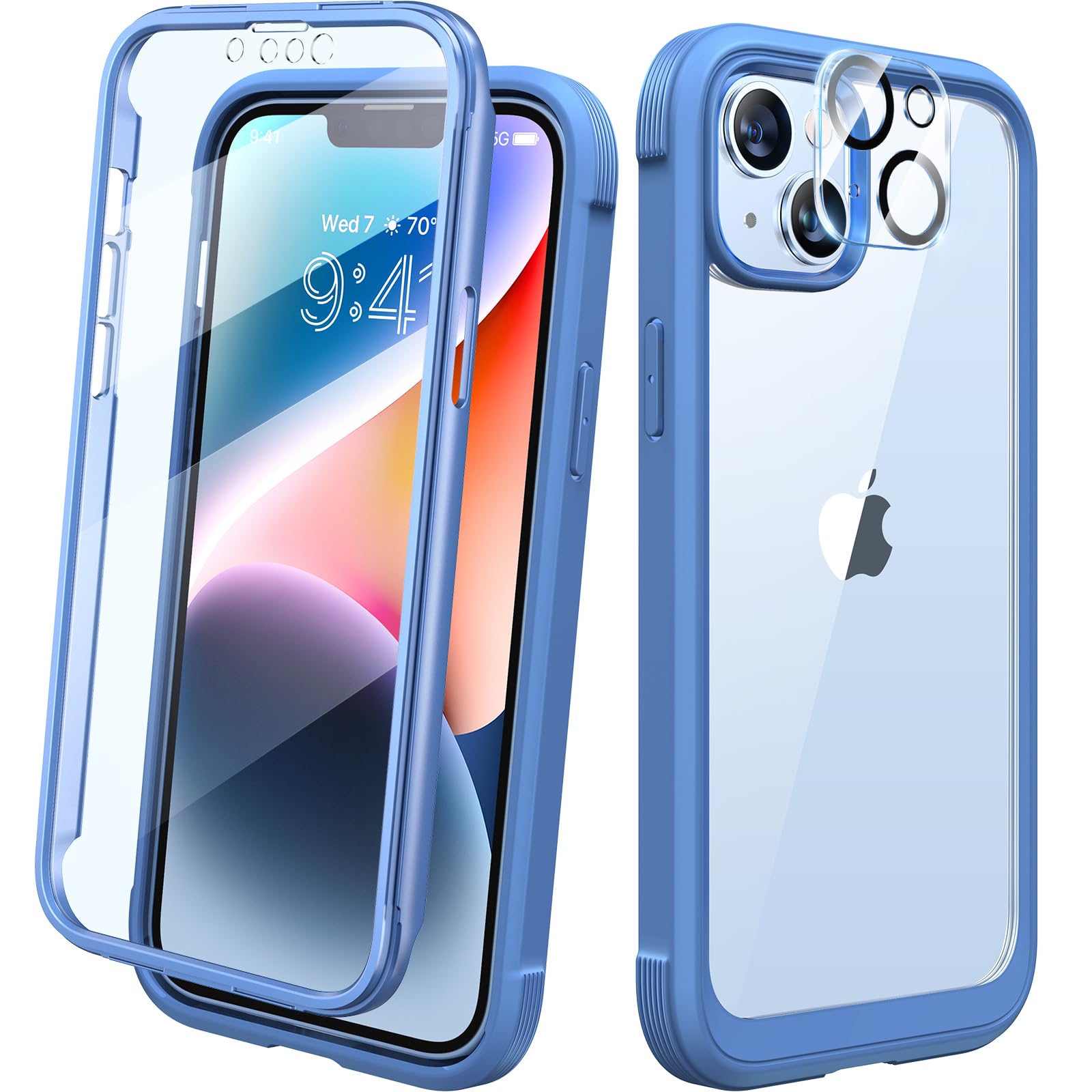 Diaclara Designed for iPhone 14 Case, Full Body Rugged Case with Built-in Touch Sensitive Anti-Scratch Screen Protector, with Camera Lens Protector for iPhone 14 6.1" (Elegant Blue)