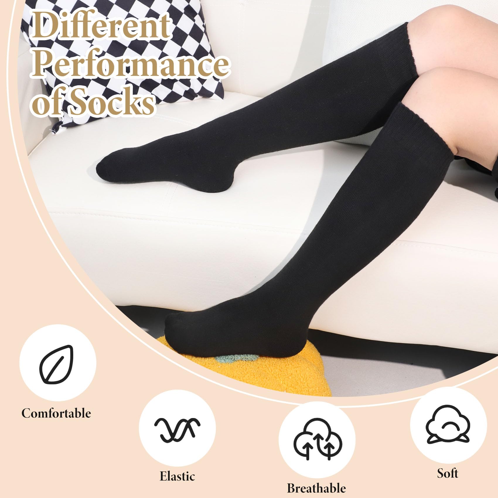 Justay 5 pares de calcetines altos hasta la rodilla para mujer, calcetines cálidos de invierno, calcetines largos de punto térmico suaves para mujer