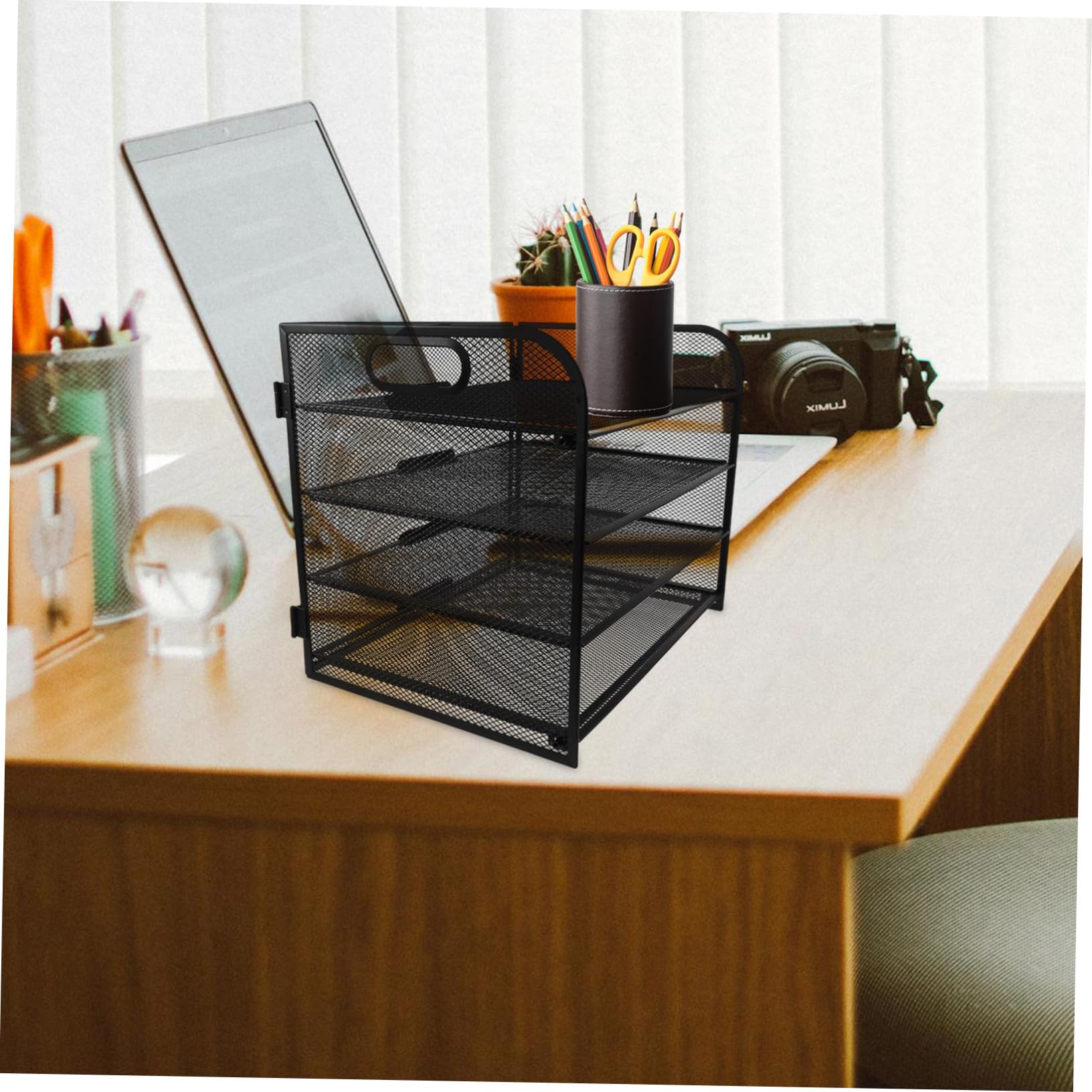 OSALADI 4livello Organizzatore per Documenti in Rete Metal Portadocumenti con Maniglia Struttura Quattro Organizer da Scrivania per Ufficio e Scuola