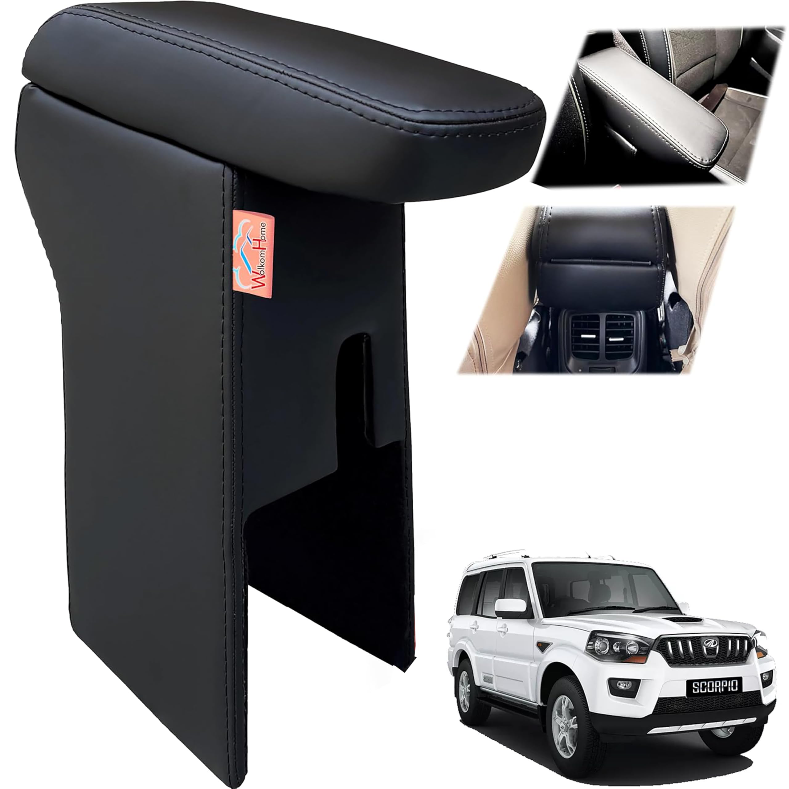 WolkomHome Car Armrest with Storage Box & Soft Cushion Pad Only for SCORPIO/Luxury Arm Rest Black Color-image-14