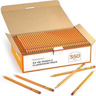 Shuttle Art 350 Lápices HB, Lápices Amarillos Afilados con Gomas de Borrar, Paquete a Granel Lápices de Grafito nº2 hb para Escuela, Lápices de madera para Escritura, Dibujo y Esbozo