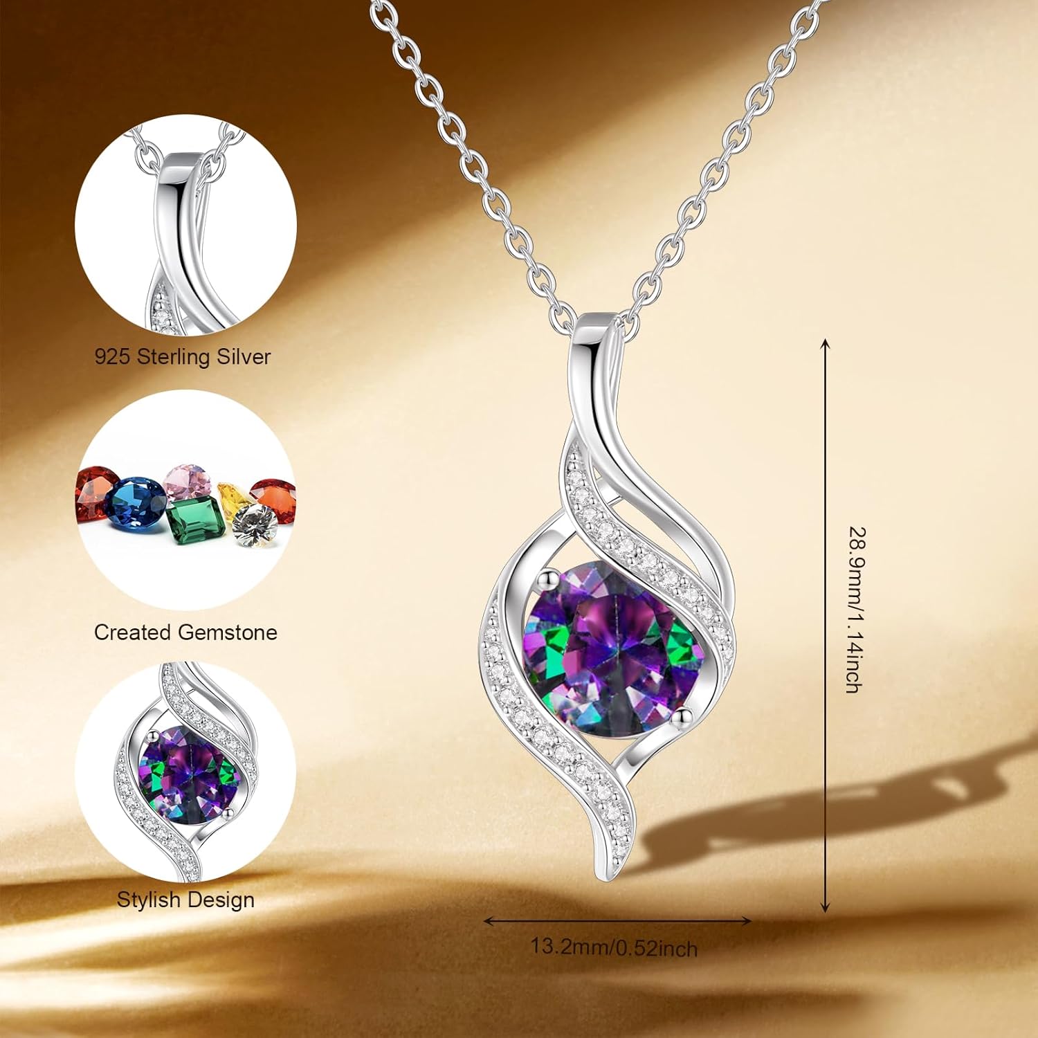FANCIME Birthstone Necklace for Women Round Cubic Zirconia Necklace S925 Sterling Silver full Love Birthday Gifts for Mom Women - Image 2