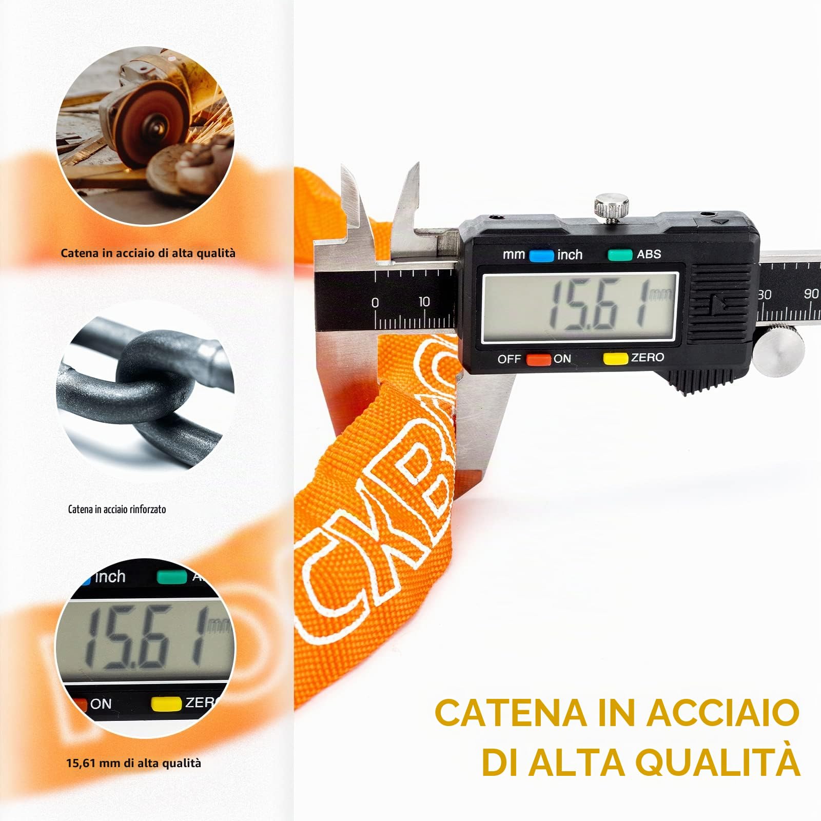 ROCKBROS Lucchetto Bici con Chiavi, Catena Antifurto in Acciaio 95cm/15.61mm, con 2 Chiavi, per Bicicletta E-bike Moto Scooter Monopattino Elettrico