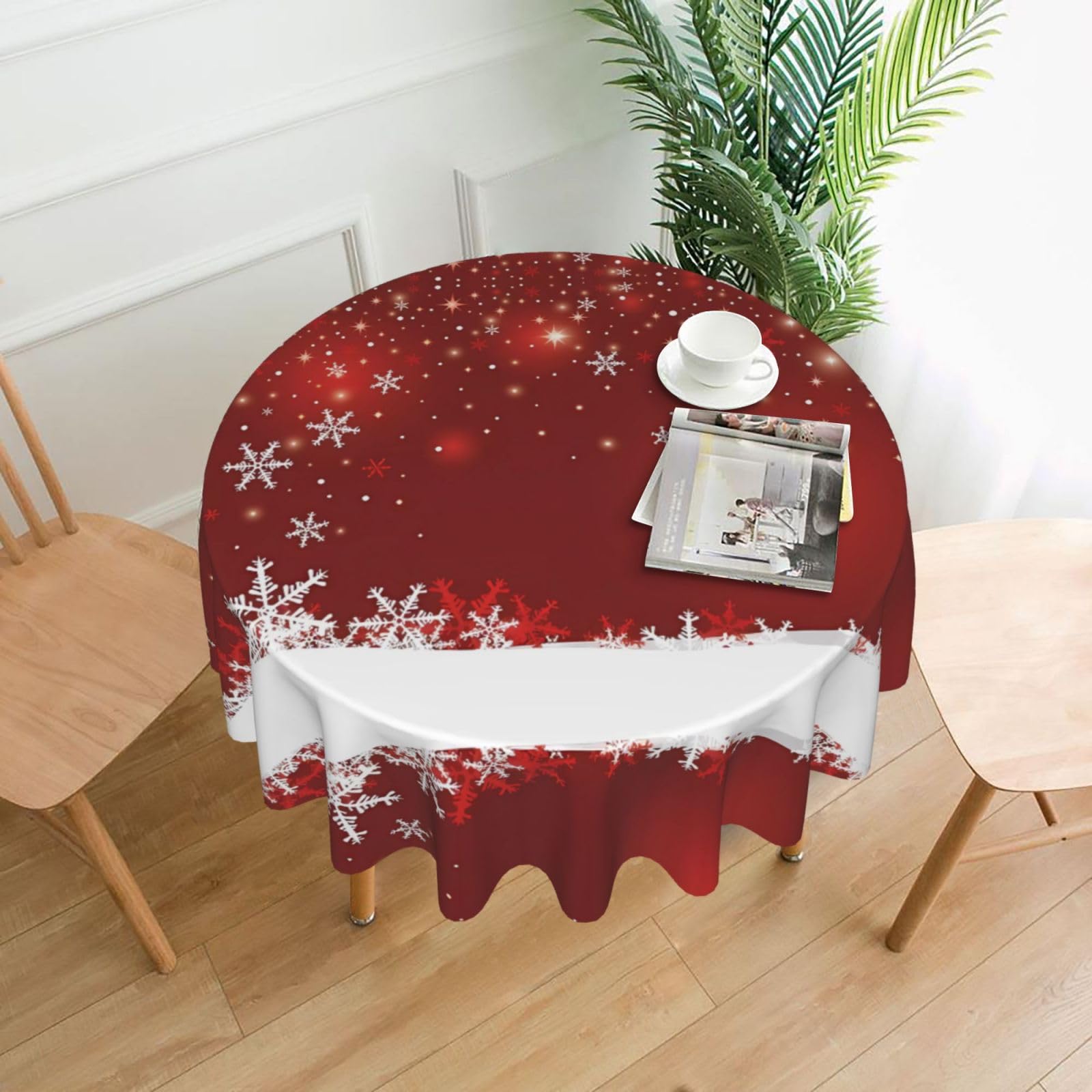 YYHWHJDE Glowing Snowflakes Prints Round Decorative Tablecloth 60in – Elevate Your Dining Experience with This Stunning Table Throw for Parties & Everyday Use