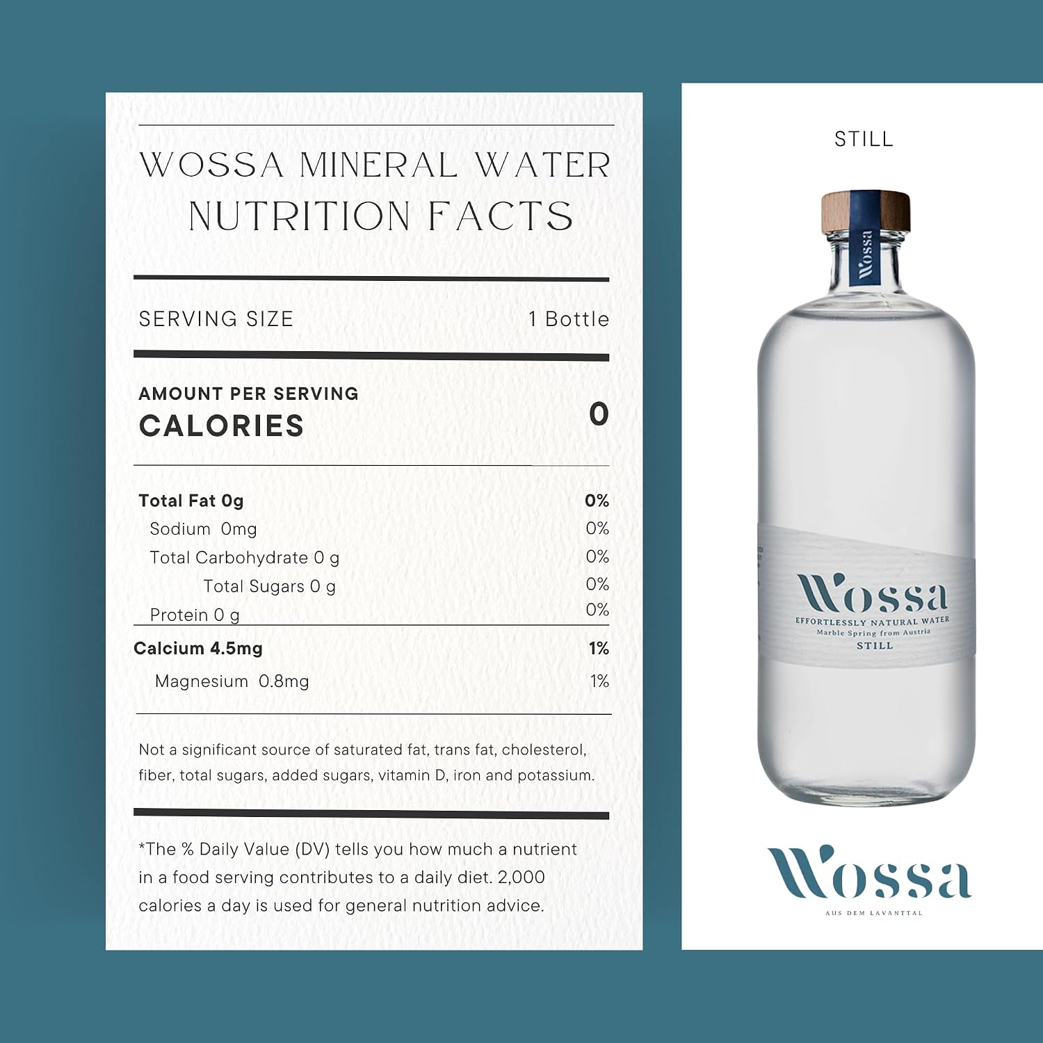 Wossa Still Natural Mineral Water, Glass Bottle, 0.75L, 12 Pack, Austria