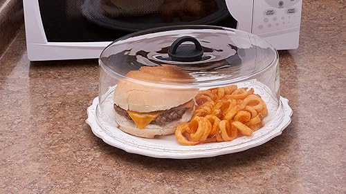 Miniatura 7 de Cubierta alta para placa de vidrio de borosilicato templado para microondas con mango de silicona negra de fácil agarre, sin ventilación para