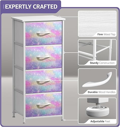 Miniatura 4 de Sorbus Cómoda para niños con 4 cajones, organizador de cofre de almacenamiento, marco de acero, parte superior de madera, contenedores de tela