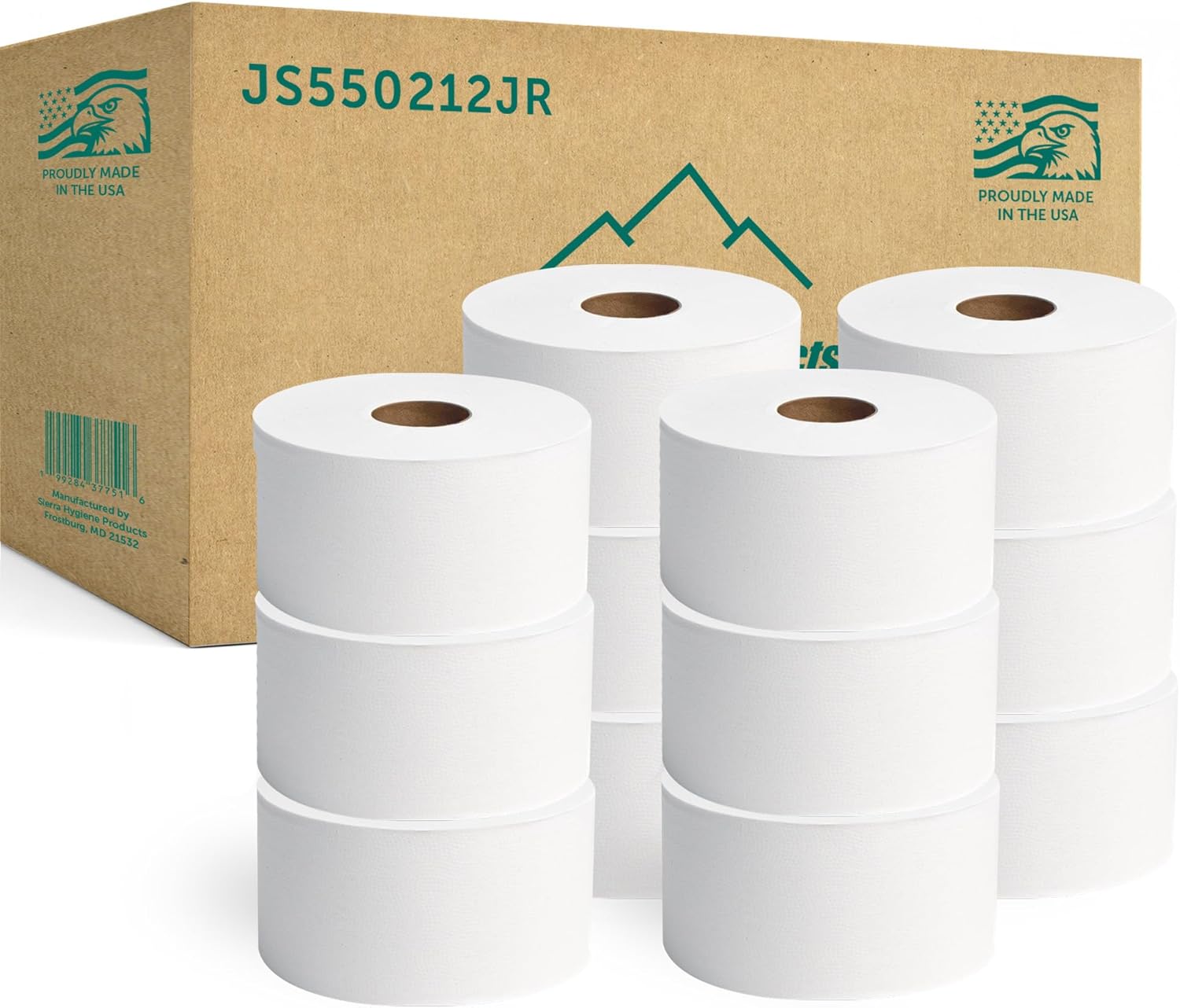 Sierra Hygiene Mini Jumbo (Small Core) 550’ 2-Ply Toilet Paper Roll with 7” Diameter – 12/Case - Compatible ONLY with Sierra Hygiene Dispensers
