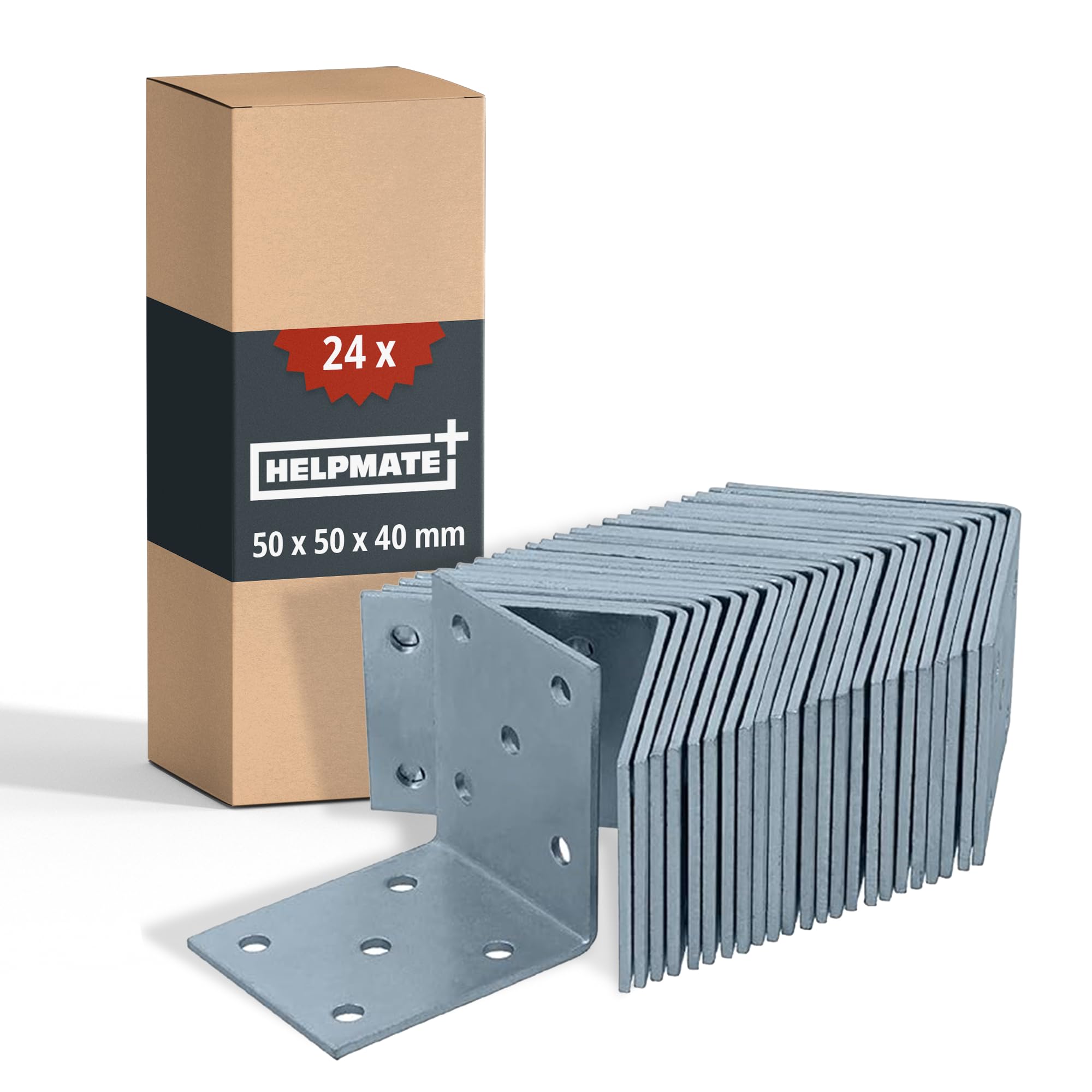 HELPMATE – 24 Stück Lochplattenwinkel 50x50x40 mm – Winkelverbinder galvanisch verzinkt & blau passiviert – Holzverbinder mit Korrosionsschutz, stabil & langlebig – einfache Montage